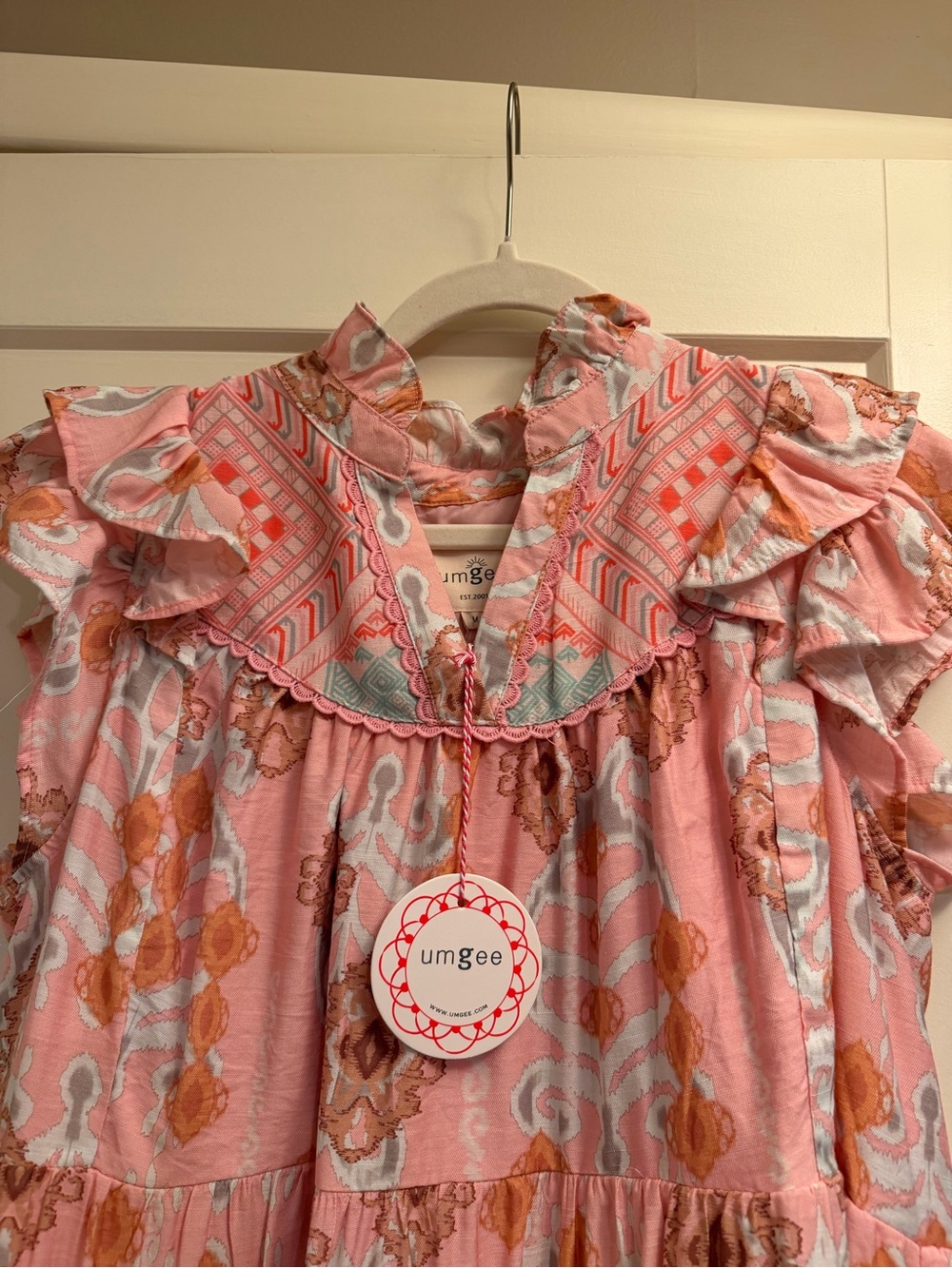 Umgee Pink & Orange Tiered Ruffle Midi Dress - Picture 4 of 4